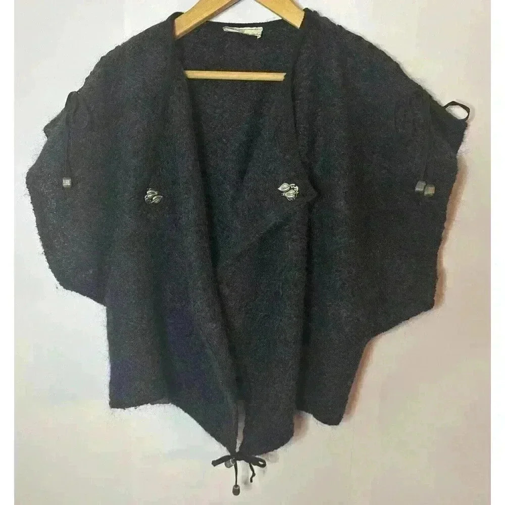 LeBlanc Mouton Cape Sweater OS Mohair‎ Blend Black Purple Whimsigoth Artsy Vamp